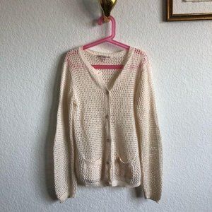 Bonpoint Knit Crochet Cardigan w Pockets Button Up